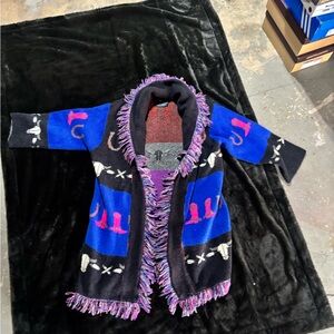 Women’s blue & Black Fringe Open-Front Cardigan sweater